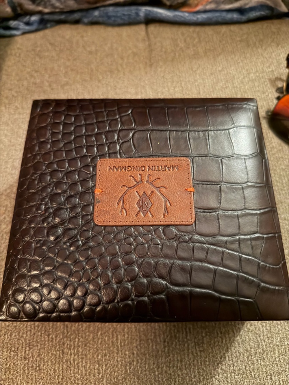 Martin Dingman Dark Brown Croc-Embossed Leather Wallet with Tan Logo Patch